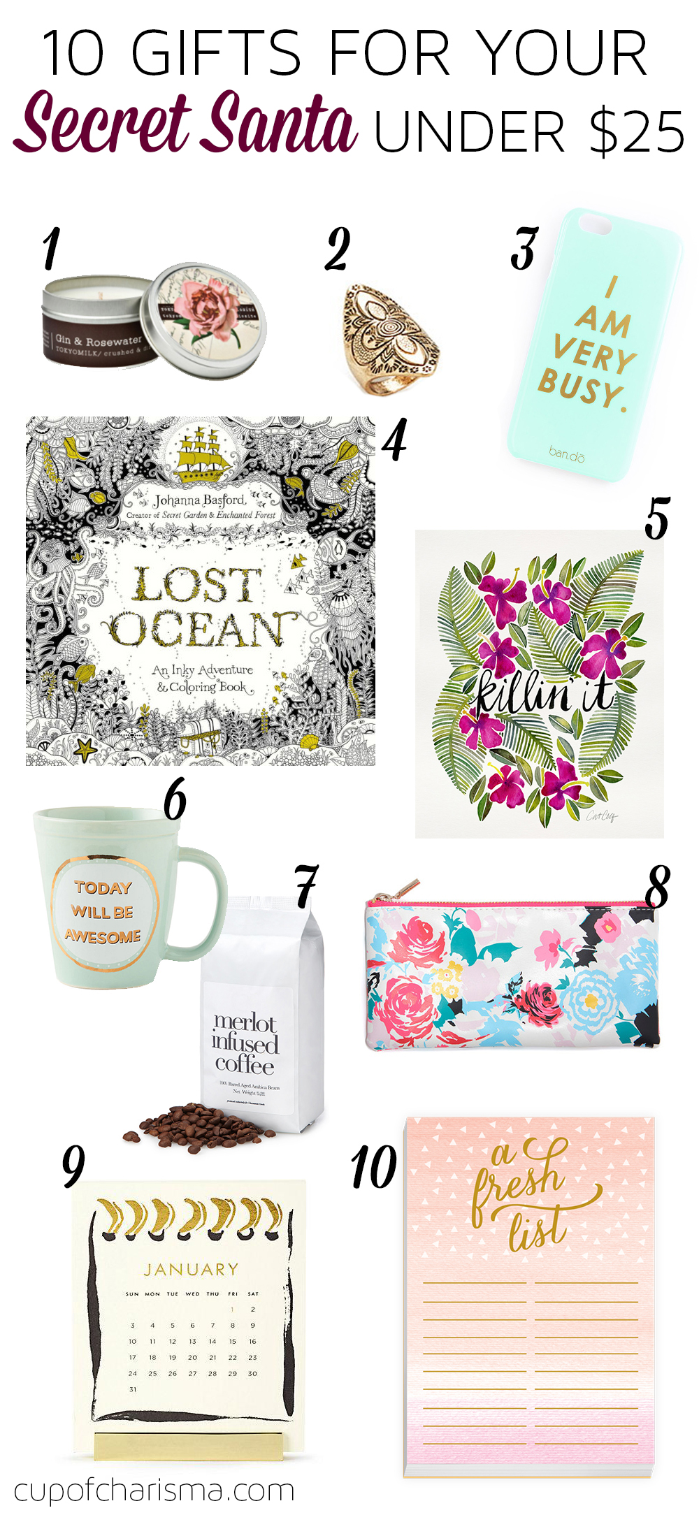 Cup of Charisma - 10 Secret Santa Gifts Under $25 - Cup of Charisma