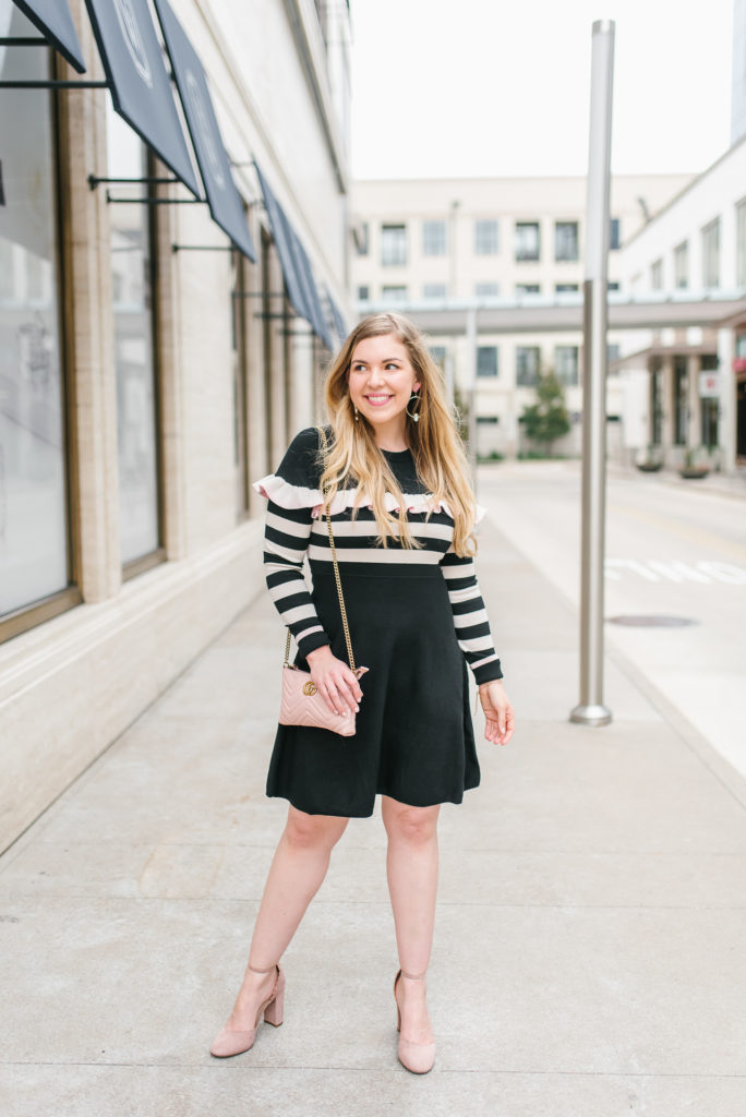2019 Goals and 2018 Reflections - Striped Preppy Sweater Ruffle Dress and Gucci Marmont Bag 7