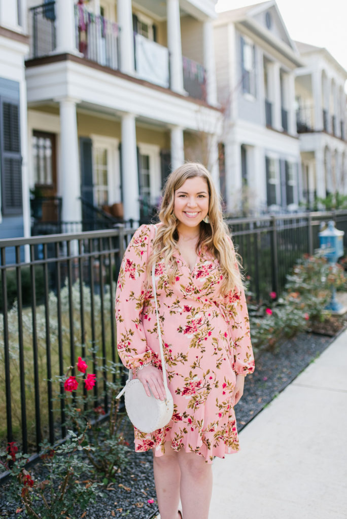 Pink Long Sleeve Floral Dress on Cup of Charisma, Houston lifestyle blog's roundup of the best floral dresses under $50. 
