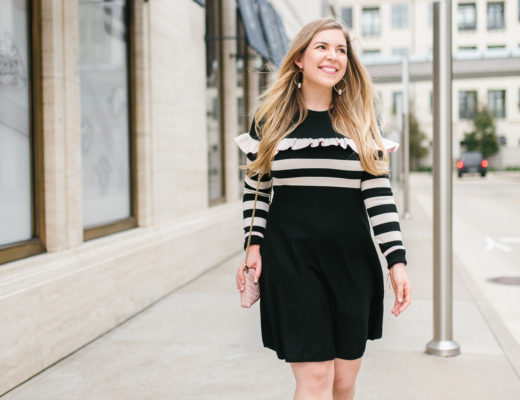 Striped Preppy Sweater Ruffle Dress and Gucci Marmont Bag 3