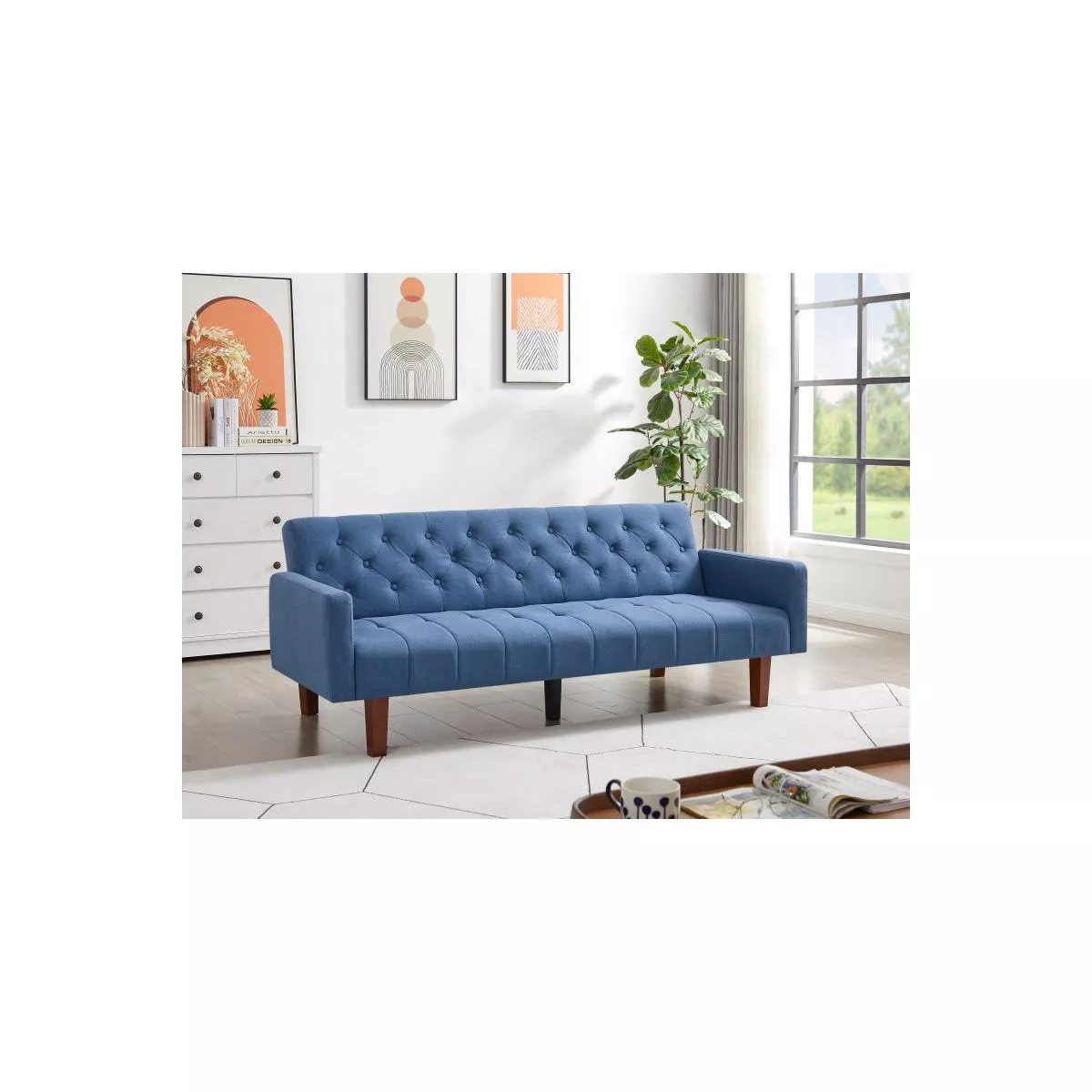 DOMETOUR Factory Tufted Back Sofa Mid-Century Convertible Sofa Bed for Living Room