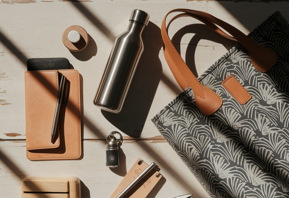 Water bottle, Bag, Pen, Diary