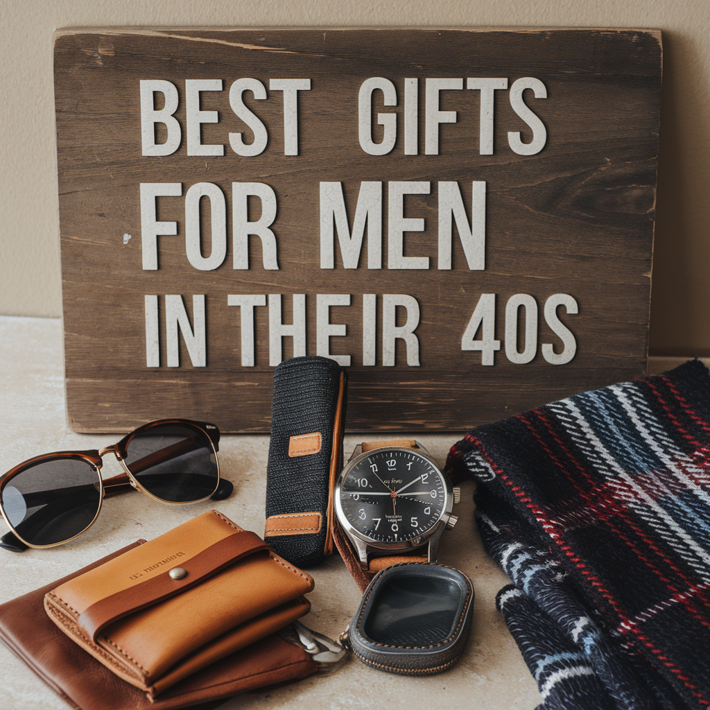  A collection of gifts for men including a beard oil sample, a key chain, sunglassed, and novelty socks arranged together
